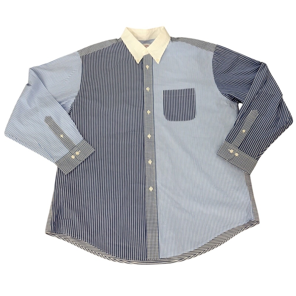 Brooks Brothers Madison XL Blue Patchwork Button Fun Shirt Mix Stripe Pattern